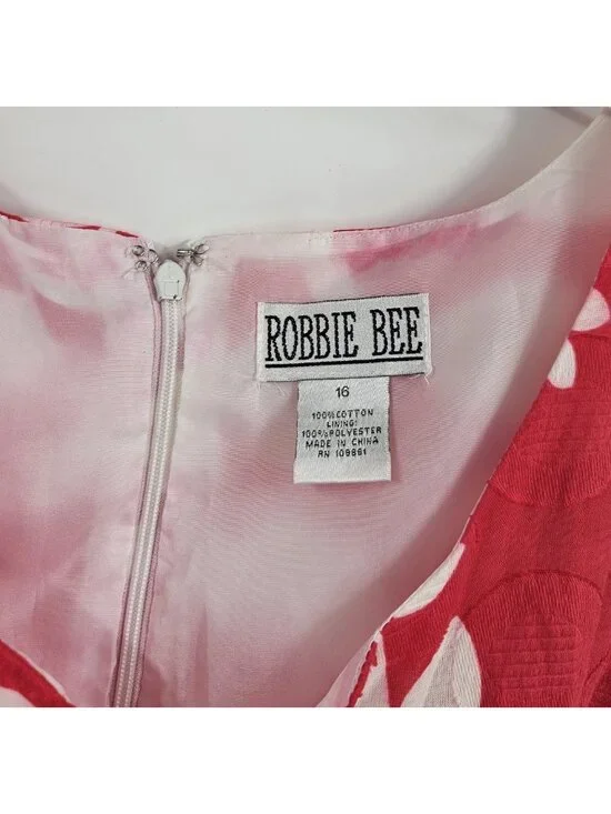 Red White Floral Sleeveless Shift Dress Women’s Size 16 by Robbie Bee - Picture 2 of 4
